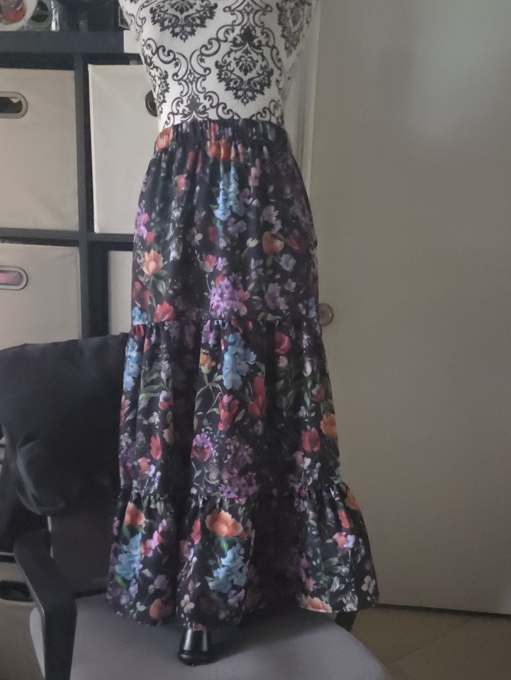 Maxi Floral Floral/ Black Skirt - Women's Long Boho Skirt